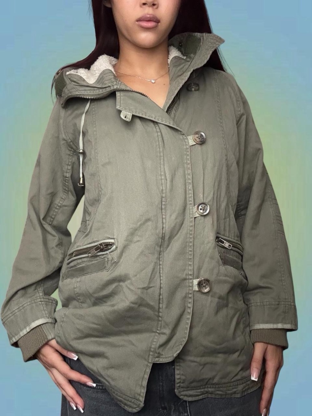 Olive Green Hooded Anorak Jacket
